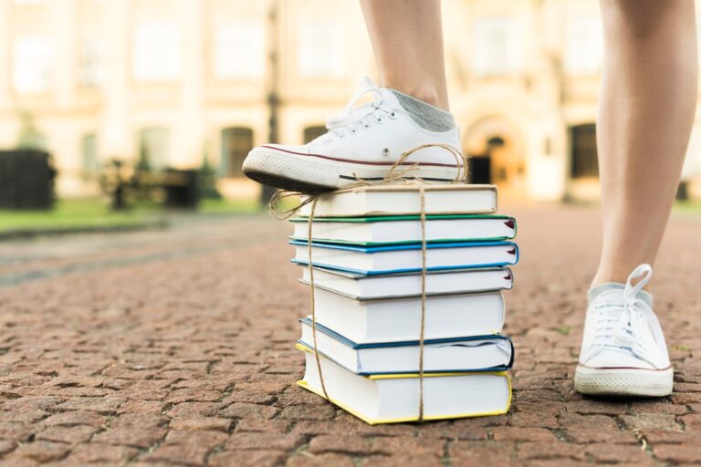 close up teenage girl stepping books 23 2148225320